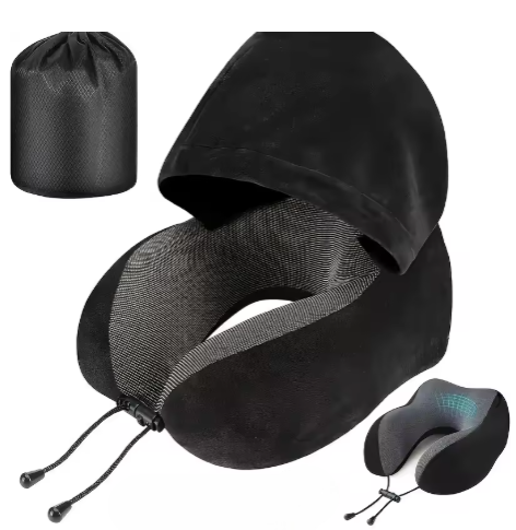 Oreiller de voyage cervical en U avec capuche