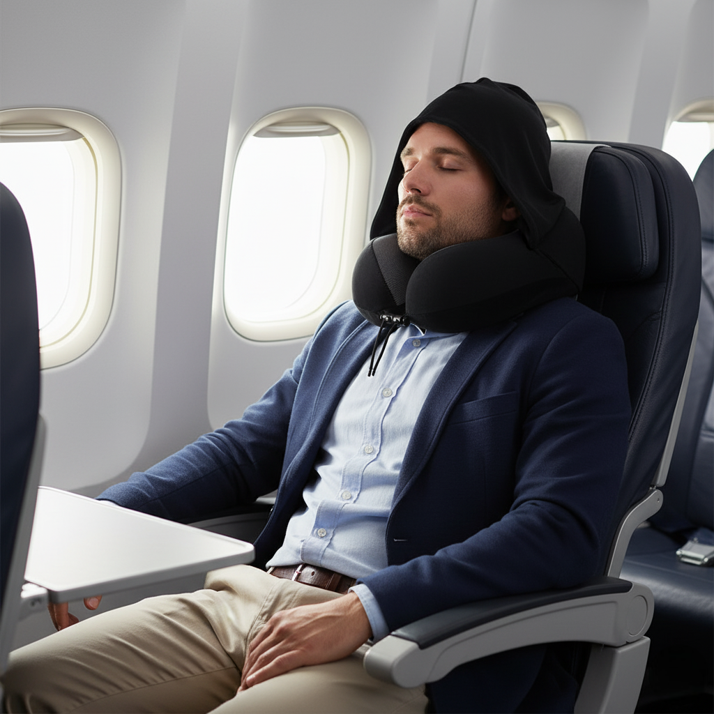 Oreiller de voyage cervical en U avec capuche