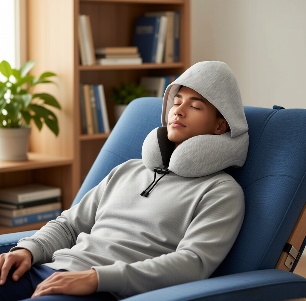 Oreiller de voyage cervical en U avec capuche